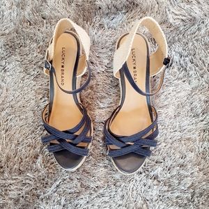 Lucky Brand navy wedge sandal size 6.5